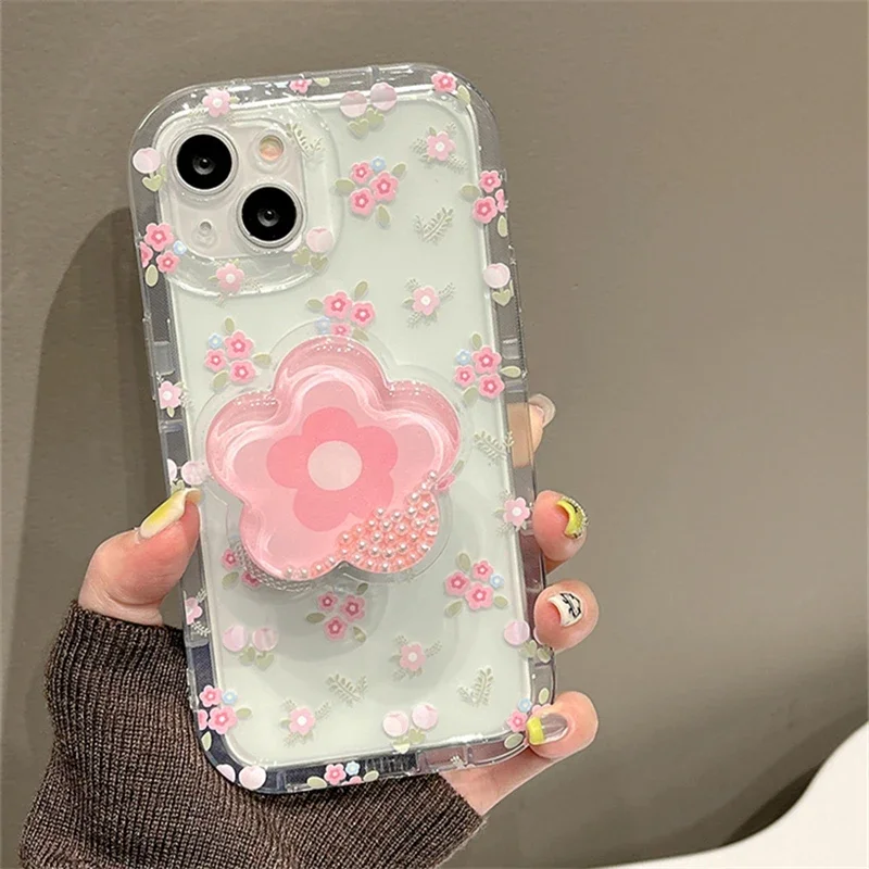 Charming Pink Quicksand Flower Phone Case with Soft Cover