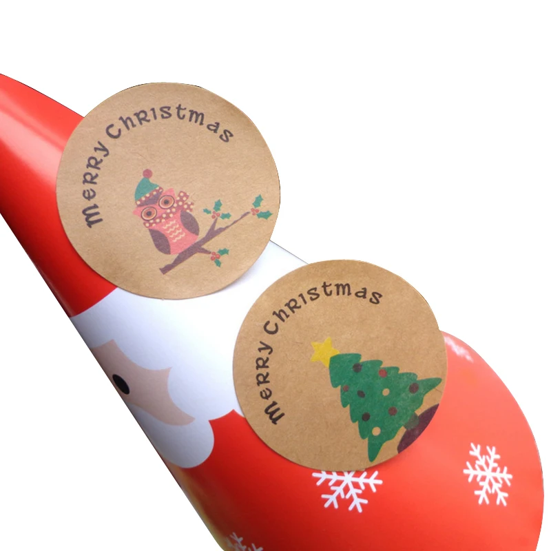 

1200 шт./упак. счастливая Рождественская елка, сова, ручная работа, упаковка для торта, круглая герметичная наклейка, Рождественская вечеринка, оптовая продажа
