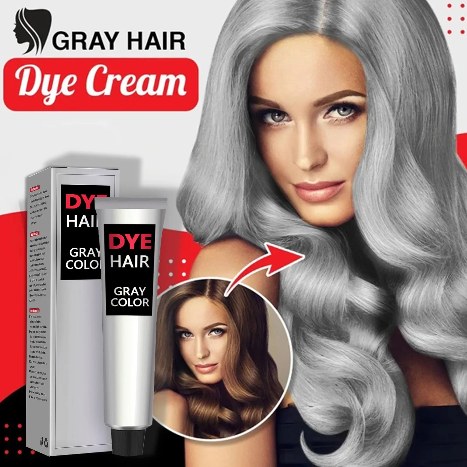 100ml Light Grey Silver Permanent Hair Dye Color Cream Unisex Hair Creams Gray Color Hair Dye Cream Unisex Smoky Gray  Style