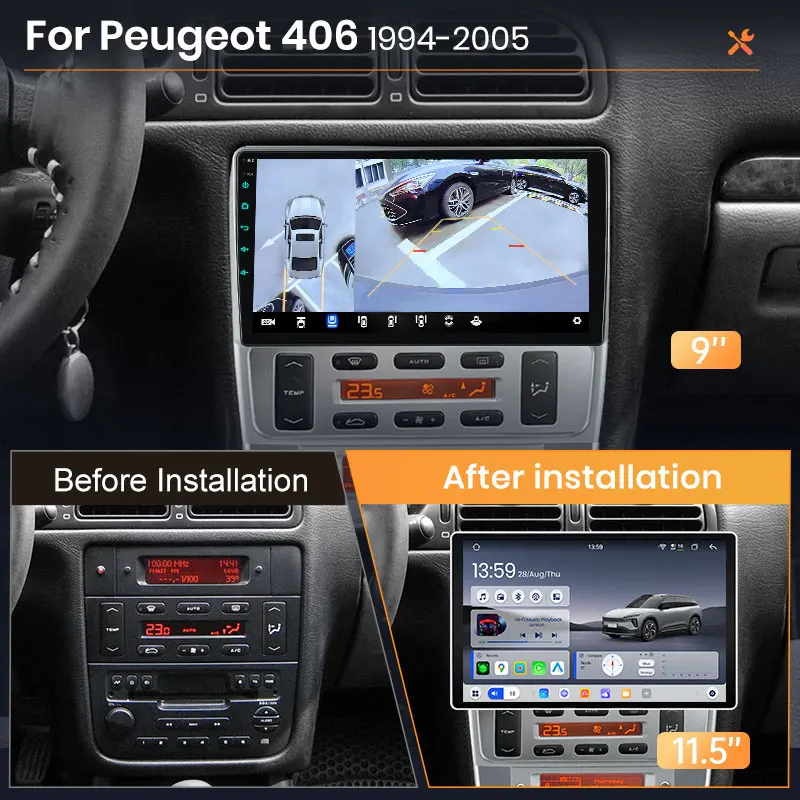 Radio Inalámbrica AWESAFE con CarPlay y Android para Peugeot 406 1994-2005 con Navegación GPS, Bluetooth, WiFi, Arranque Rápido, DSP, FM, Plug and Play 2
