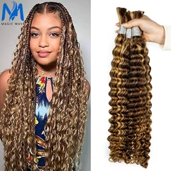 P4/27 Highlight Brown Bulk Hair Extensions Deep Curly Color Wavey Virgin Hair Extensions for Hair Salon Braiding 16-28 Inches