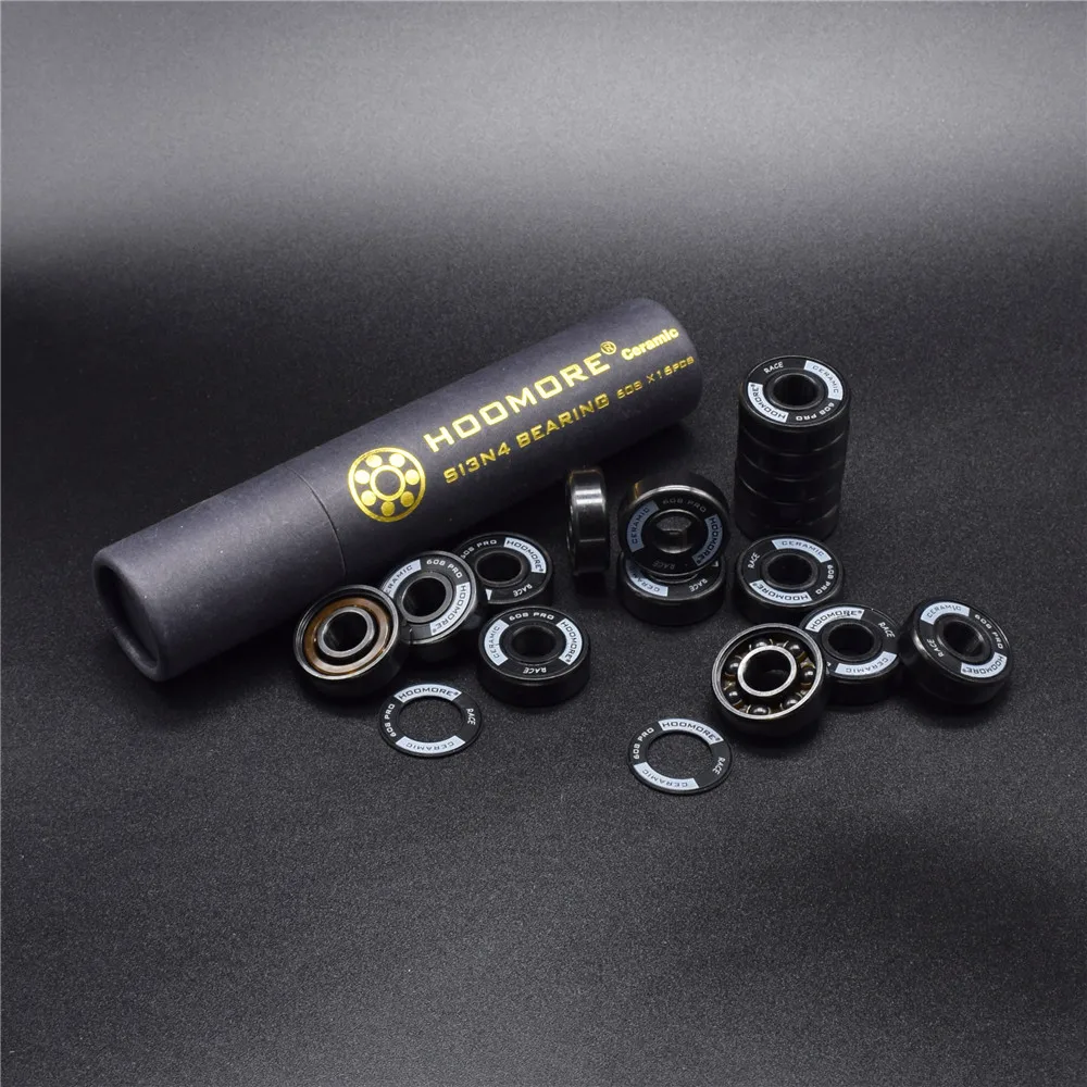HOOMORE SI3N4 Black Ceramic 608RS High Speed Self-lubricated 7-balls Undeformed Stable 608 inline speed skating bearing Skateboard Bearings