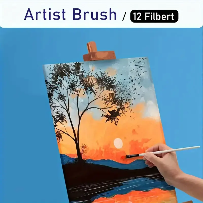 12pcs Artist Brushes with Nylon Tips - Wood Handle Professional Paintbrush Set for Acrylic, Watercolor, Gouache Painting 3