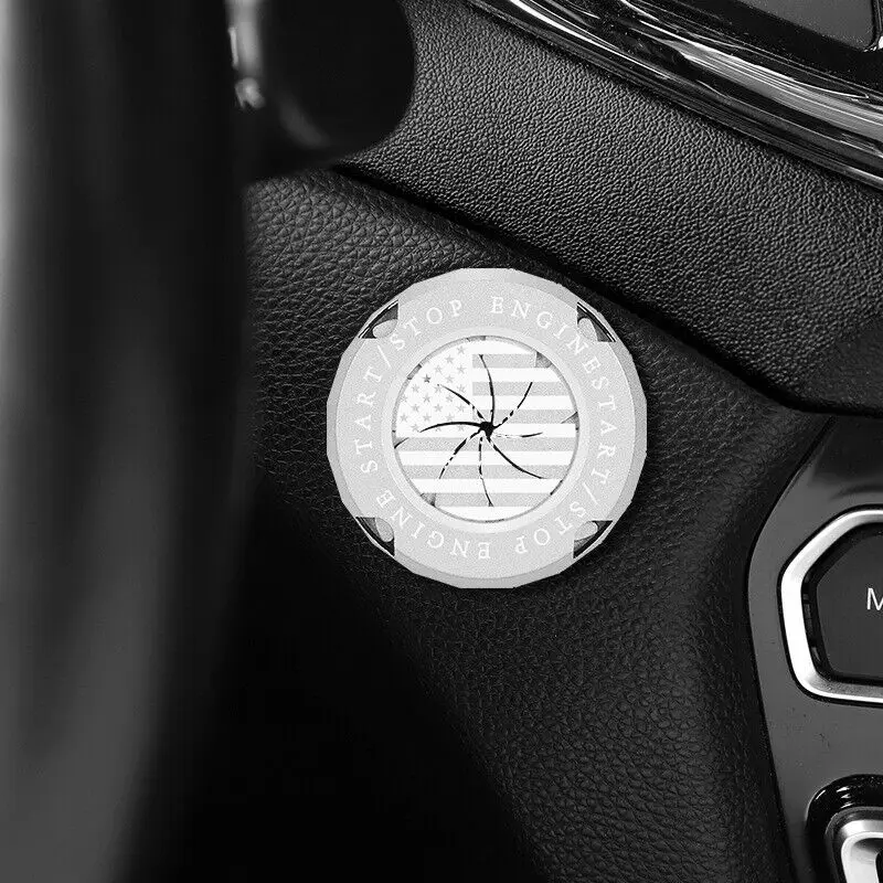 

Silver US American Flag Car Engine Ignition Start Stop Button Trim Cover Cap