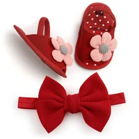 Newborn Baby Girls Shoes Bow Breathable Anti-Slip Summer Prewalker  Sandals+Headband 0-18M 2