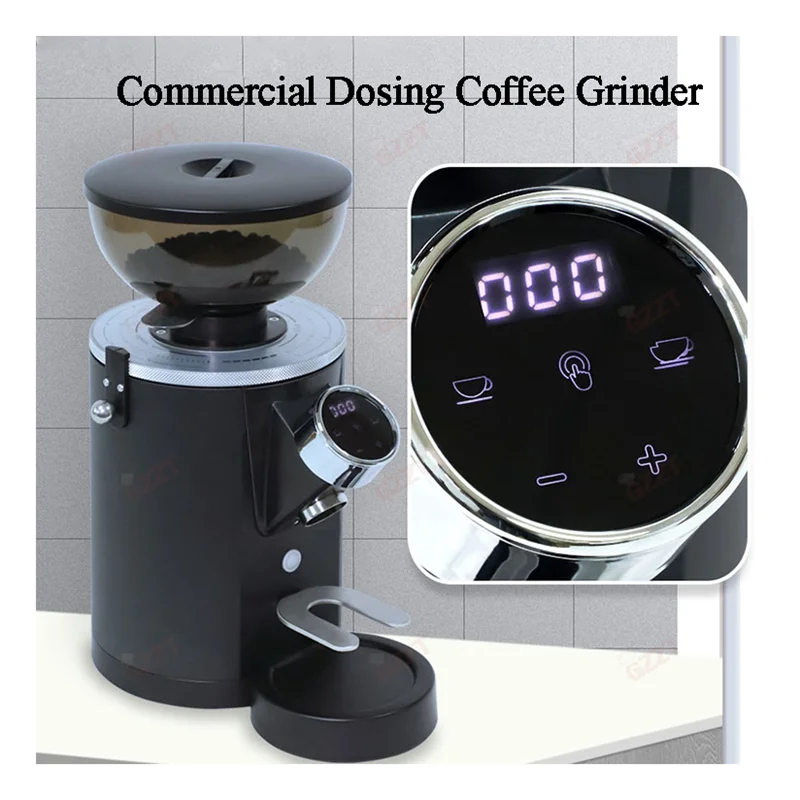 

GZZT Commercial Quantitative Coffee Grinder 60MM Stainless Steel Flat Burr Anti-flying Powder Coffee Milling Maker Miller 220V