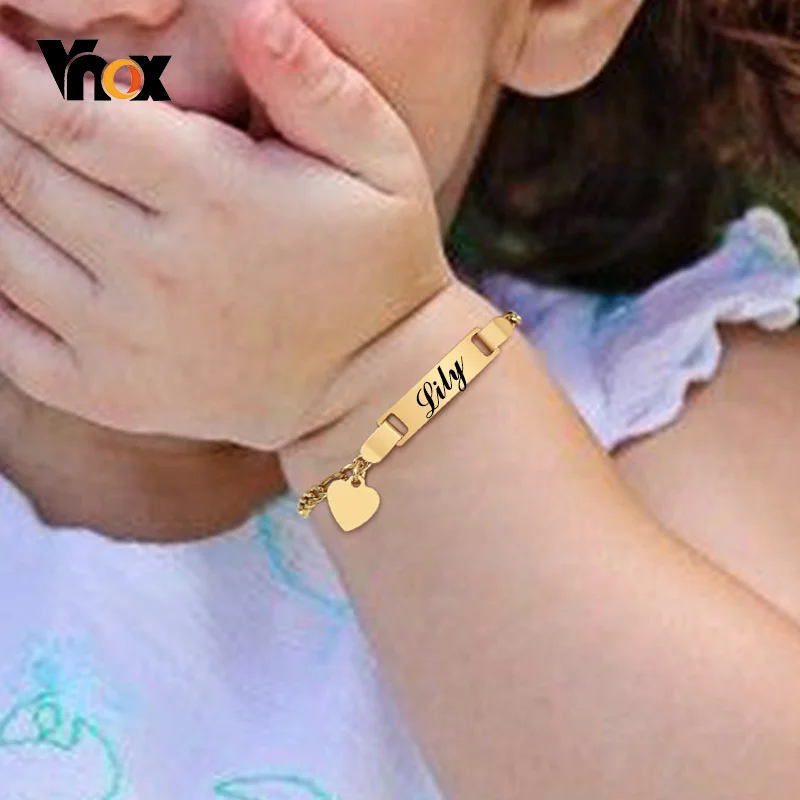 

Vnox Customize Baby Bracelets,Custom Name Birth Date Bangle,Stainless Steel Heart Charm Bracelet for Kids Boy Girl Newborns Gift