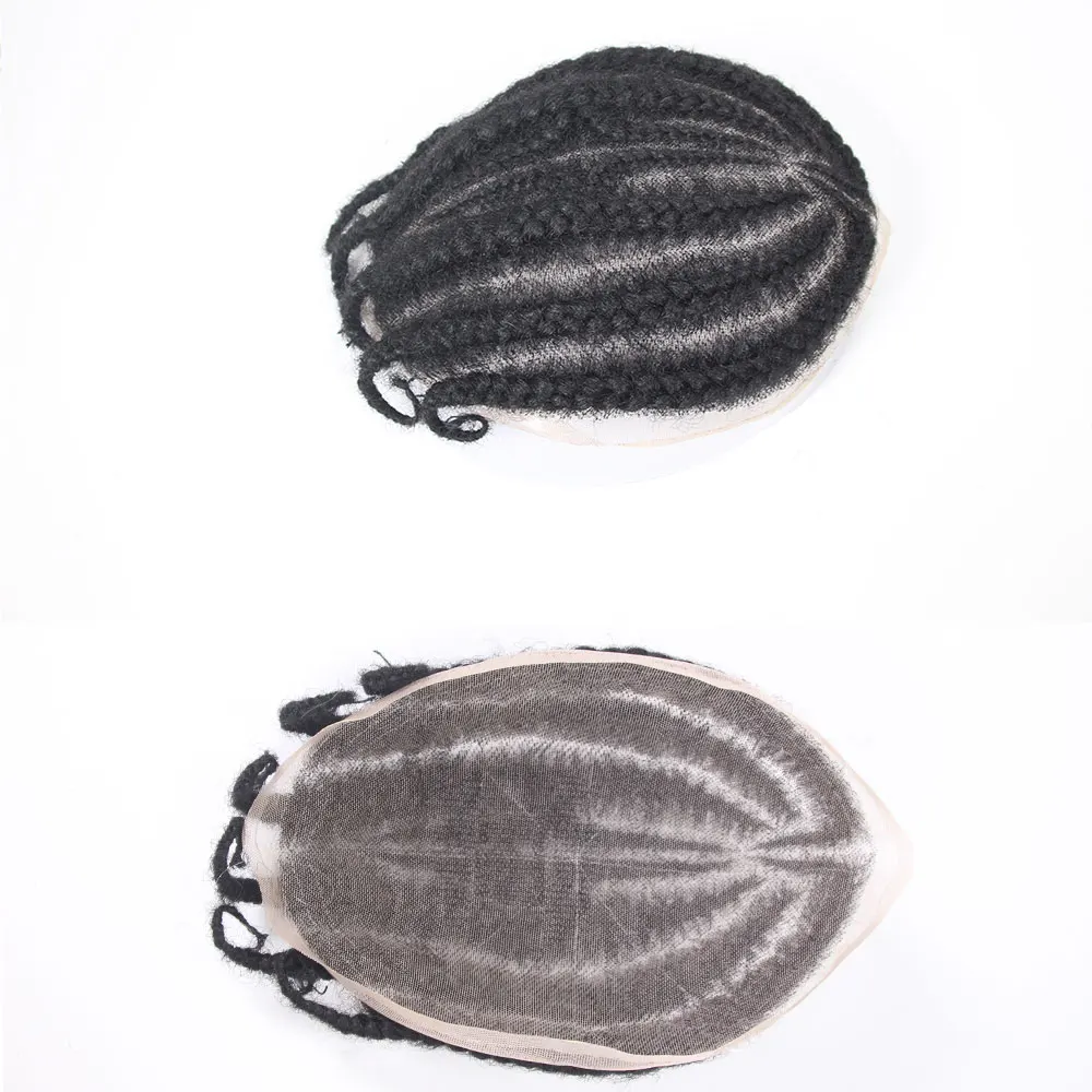 8 Cornrow Braids Afro Braids Male Hair Prosthesis V Eight Strand Braids Toupee for Men and Women Breathable Full Lace Human Hair
