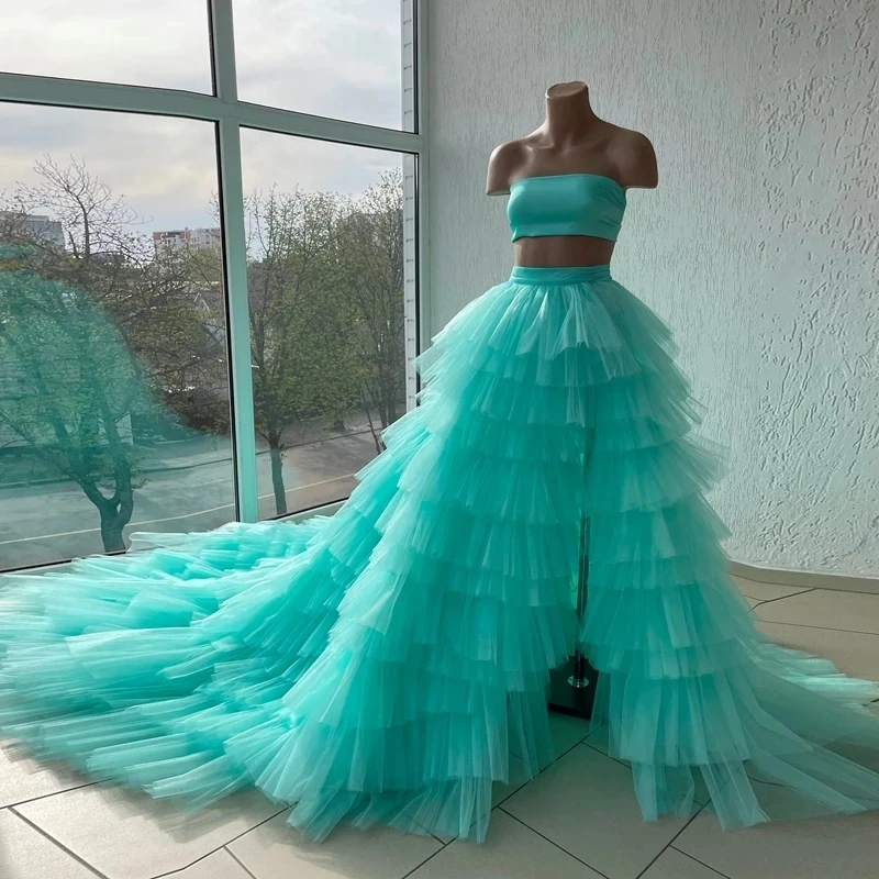 

Striking Fluffy Tiered Bridal Prom Dresses Tutu Tulle Evening Dress 2024 Slim Girls Wedding Dress With Train ساتين السهرة