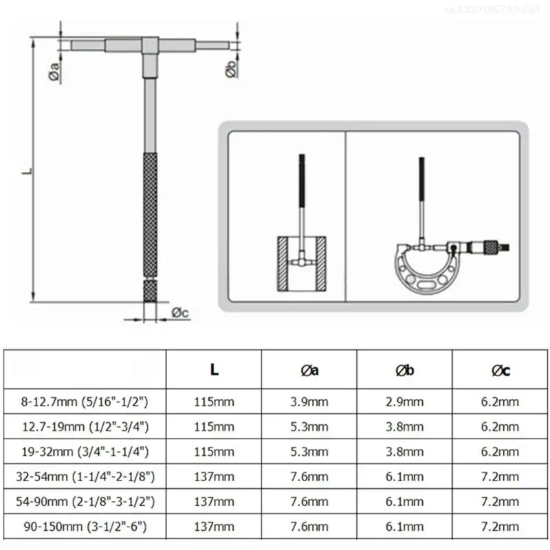 내부 보어 8-150mm 측정 도구 F1FB용 6Pcs 텔레스코픽 보어 게이지 세트