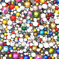 Vibrant Glass Rhinestone Appliques for Nail Art and Crafts - 1400pcs Mixed Sizes and AB Colors (Random Normal Color)