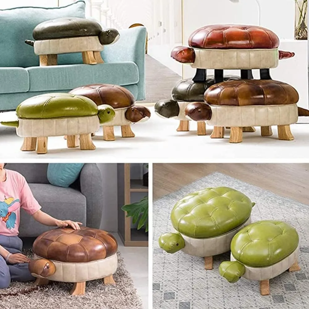

Animal Footstool Turtle Upholstered Ottoman PU Leather Pouf Wood Foot Stool Rest for Living Room Bedroom Sofa Bench Seat Chair