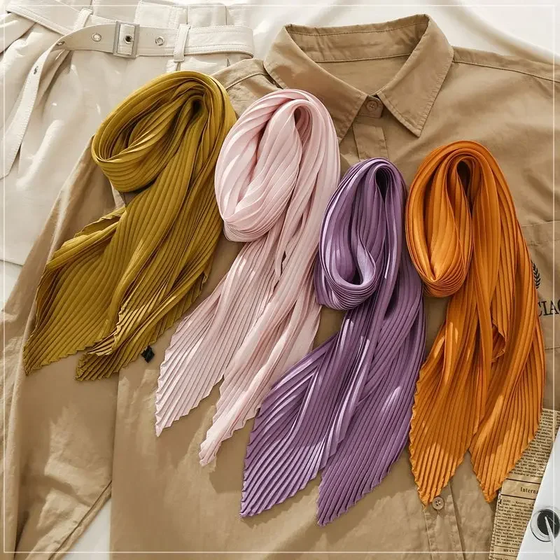 

70*70cm Small Crinkle Hijab Scarf For Women Silk Satin Handkerchief Bag Scarfs Female Sqaure Headband Hair Scarves For Ladies