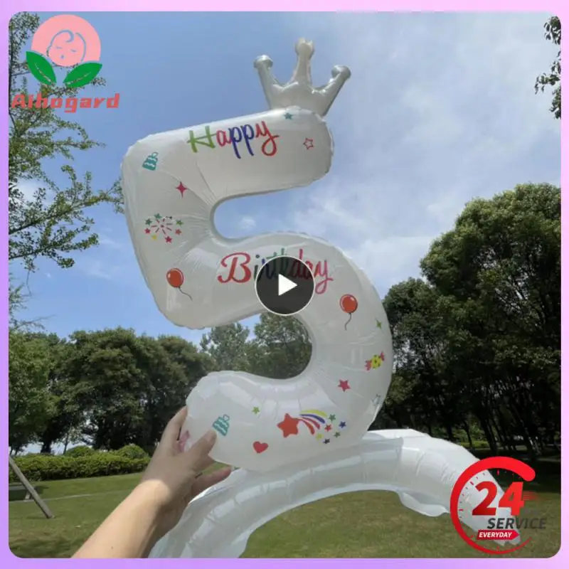 

Inches Standing Birthday Anniversary Balloons Crown Number Aluminum Film Balloons Party Holiday Decoration Inflatable Toys