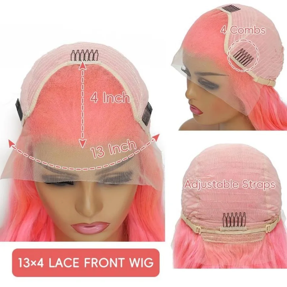 Human hair wigs Pink Body Wave 13X6 Hd Lace Frontal 30 32 Inch 13X4 Lace Front 250 Density Brazilian For Women