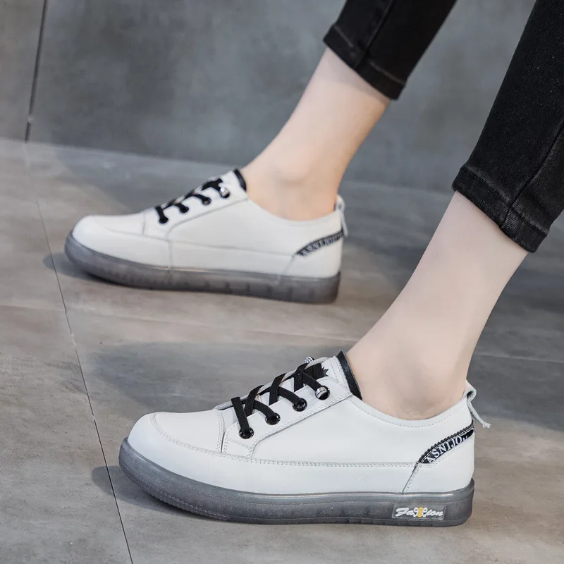 

First Layer of Cowhide Plus Size Women's Shoes Casual Sneakers 2022 New Spring White Shoes Soft Sole Comfort Flat Shoes