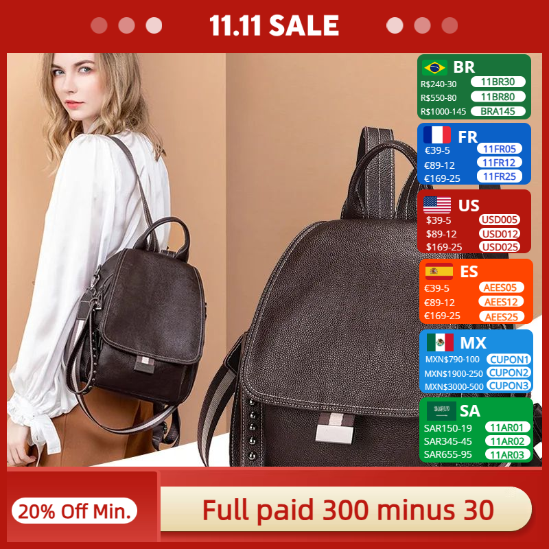 Genuine Leather Backpack Ladies Fashion Bag Pack Anti Theft Travel Bags Urban Soft Vintage Backbag Punk Style Street Personality