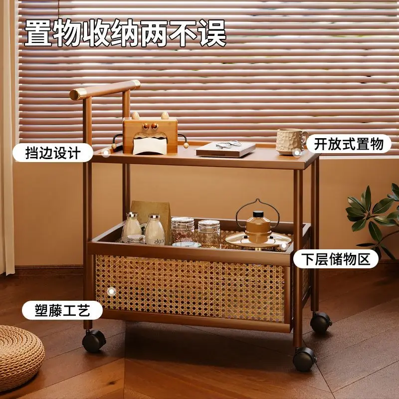 Storage shelf bamboo movable cart living room floor movablewith wheels middle household debris storage rack simple furniture