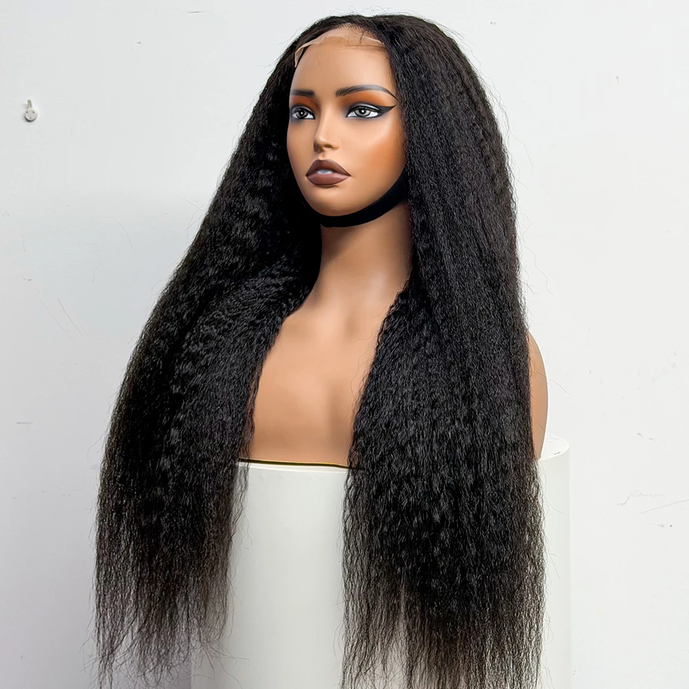 Full Kinky Straight Wig 4x4 Lace Closure Wig Thickest 300% Density Human Hair Wig 28inch Yaki Straight For  Black Women