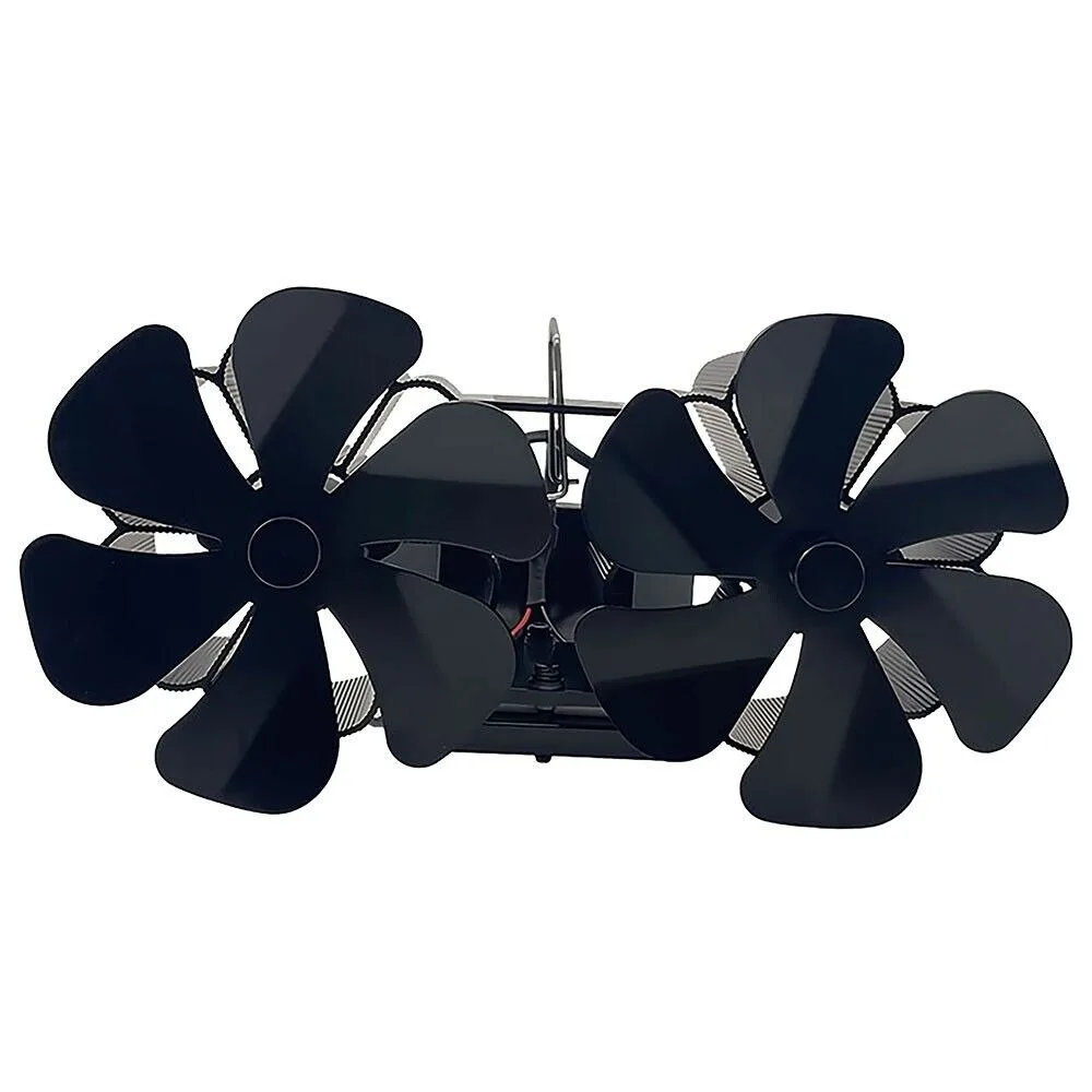 

12 Blades Heat Powered Fan 1400rpm Double Heads Stove Top Fan Aluminum Clamp Type Wall Mounted Stove Fan