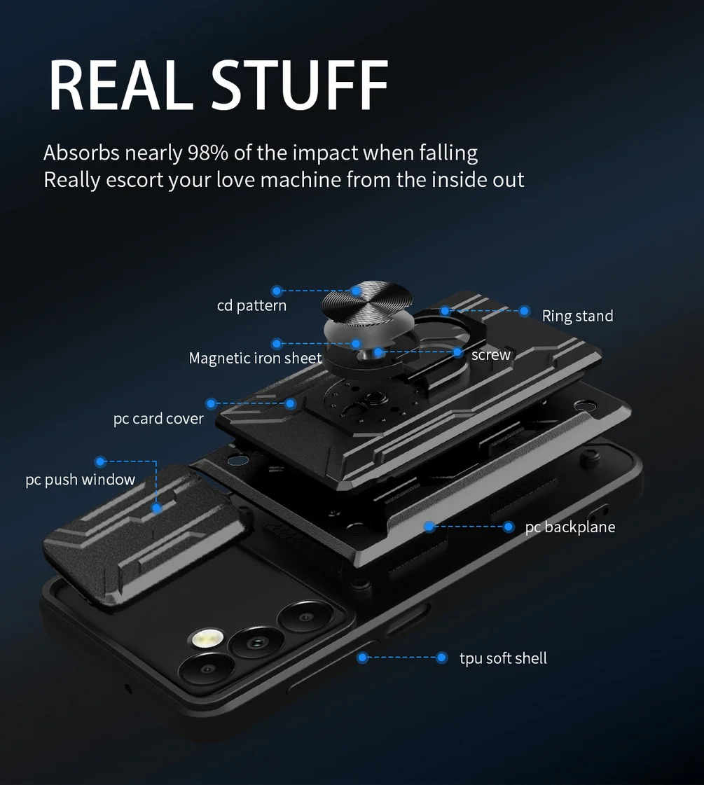 Card Slot Camera Protect Case with Armor Hybrid Ring Cover