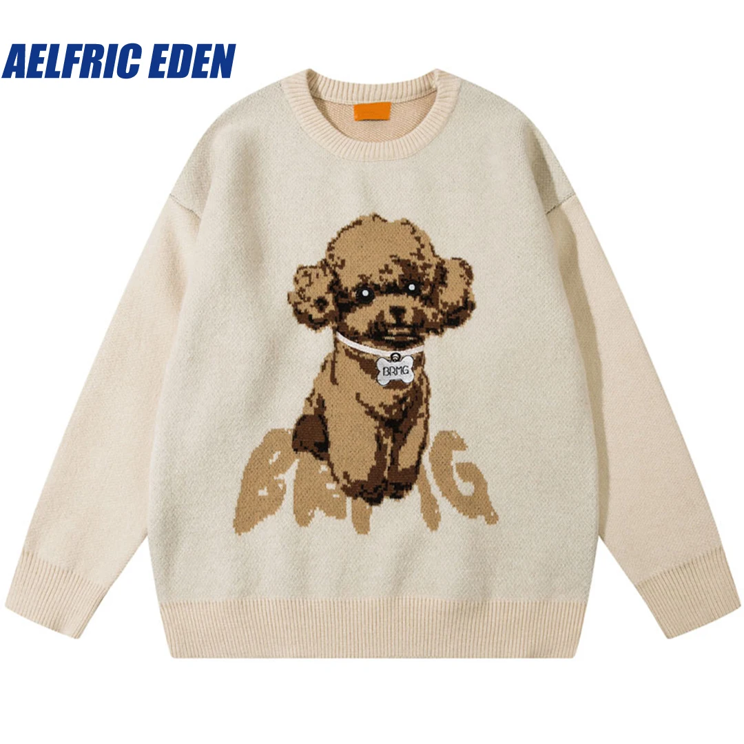 

Aelfric Eden Knitted Pomeranian Pullover Jumper 2023 Harajuku Teddy Bear Dog Sweater Hip Hop Streetwear Loose Knitwear Sweaters