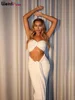 Weird Puss Elegant Women 2 Piece Set Midnight Thin Striped Knot Strapless Tops+Bandage Skirts 2023 Vacation Matching Clubwear 3