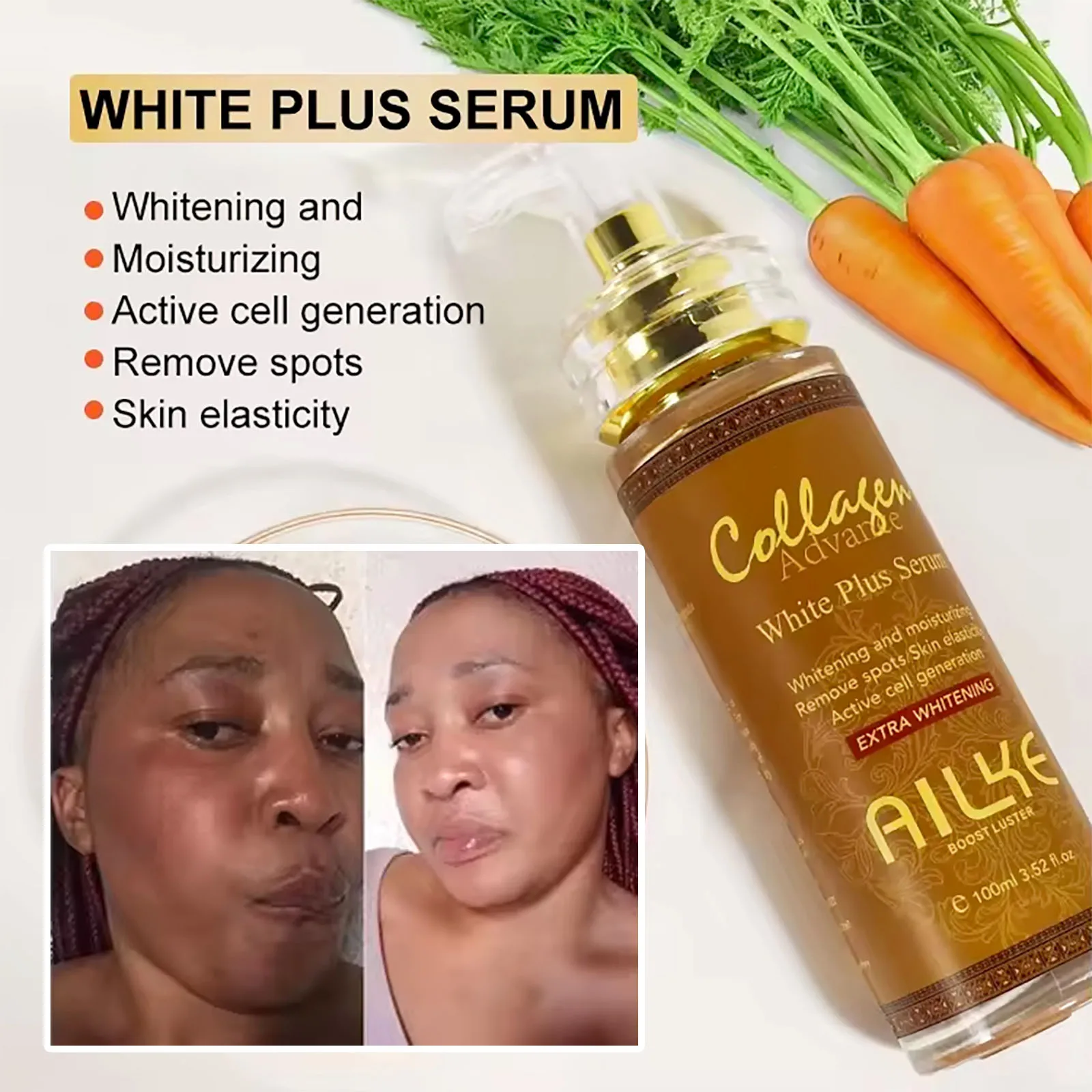 AILKE Skin Whitening Face Serum, Reduce Spots, Moisturizing, Even Skin Tone, With Organic Collagen, Skin Lightening Body Serum 6