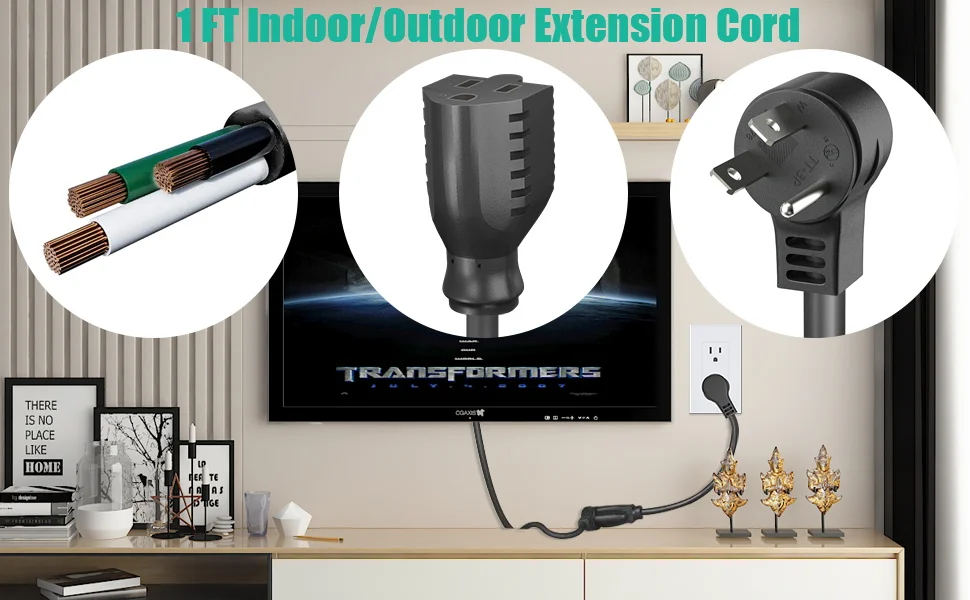 2pcs 1 Foot Extension Cord, Low Profile Angled Flat Plug, 3 Prong Grounded Wire, 125V/10A Rated for Indoor Use 18AWG