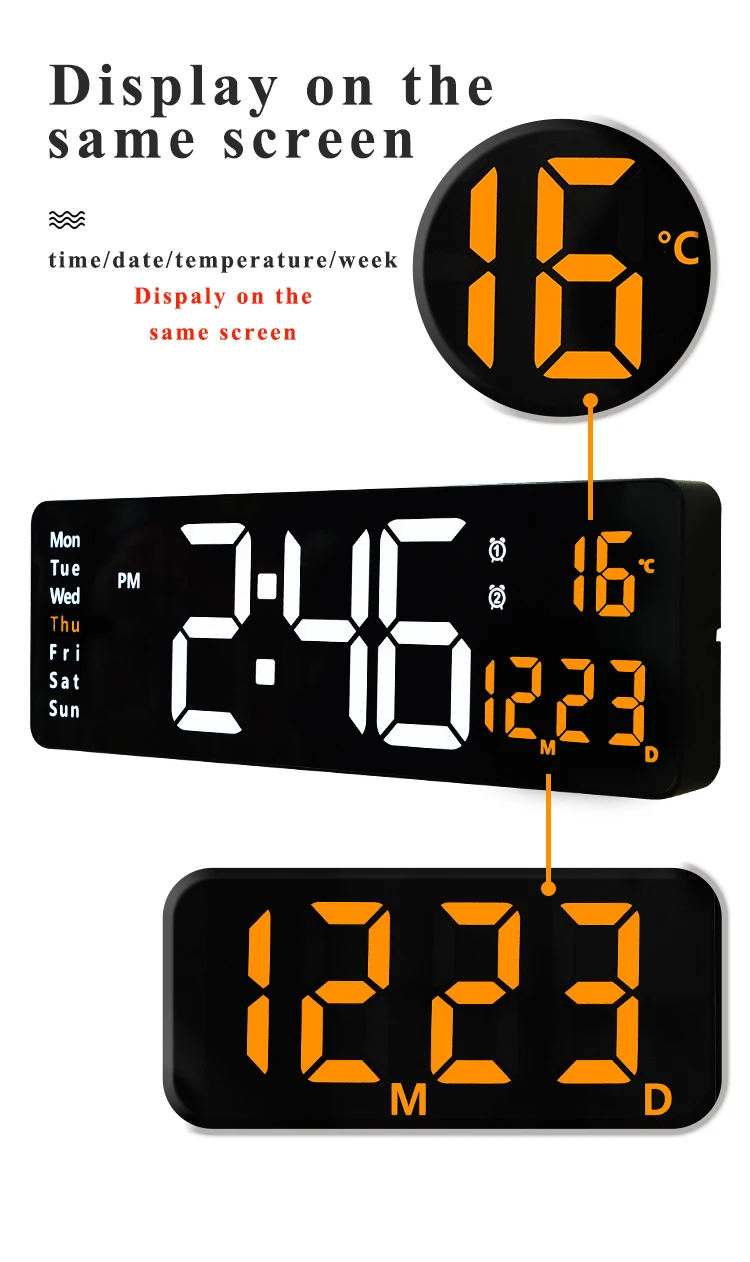 Grande Horloge Murale Numérique LED 10 Pouces Avec Télécommande - Minuterie, Température, Date Et Alarmes