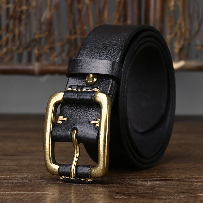 Cowhide Genuine Leather for Men High Quality Jeans Brass Buckle Belts Cowboy Waistband Male Fashion Designer Luxury Belt Strap