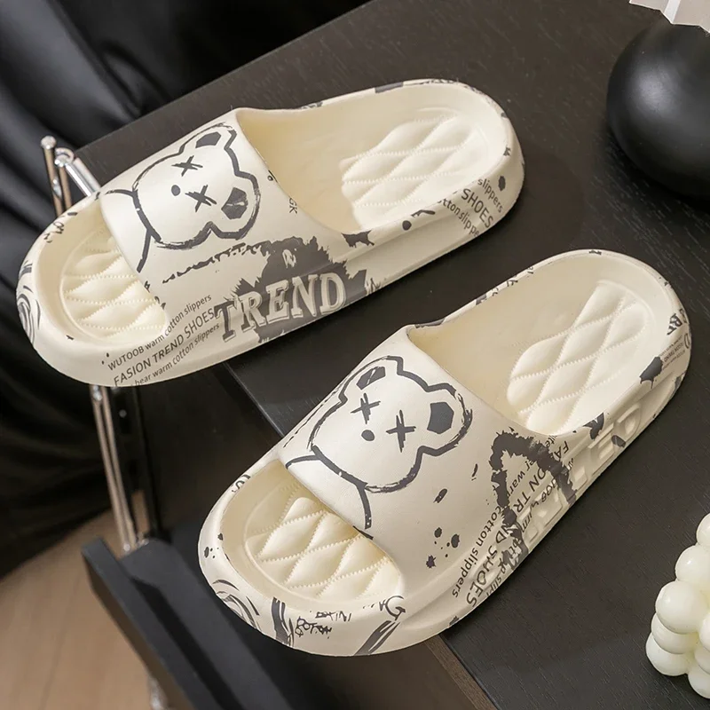 Summer Flip Flops Cartoon Bear Men Women Home Shoes Non-slip Soft Indoor Slippers Sandals