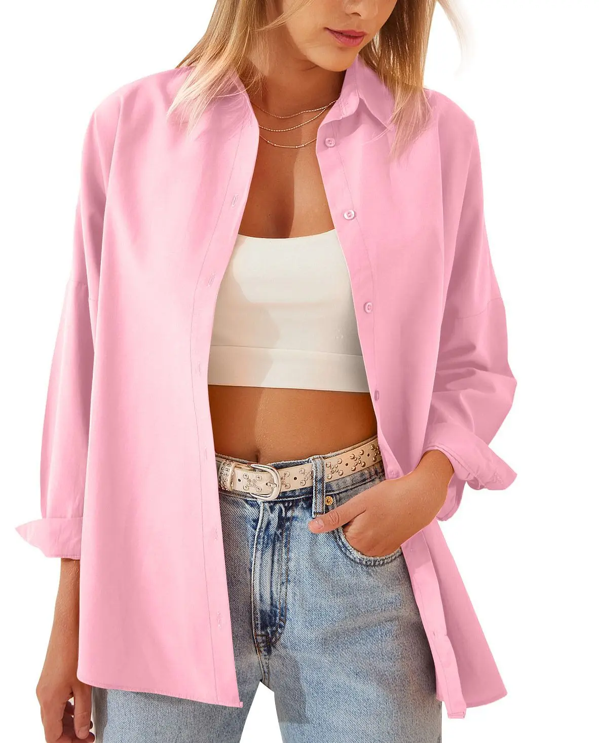 Womens Clothing V-neck Solid Button Long Sleeve Casual Blouse