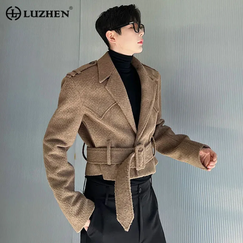 

LUZHEN Fashion Spring 2024 Casual men Elegant New Jackets High Quality Belt Decorate Design Solid Color Male Coat Cb5811