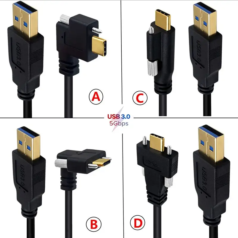 

Позолоченный штекер usb 3.1 Type-C на штекер USB штекер с винтом промышленная камера Блокировка панель кабель для передачи данных