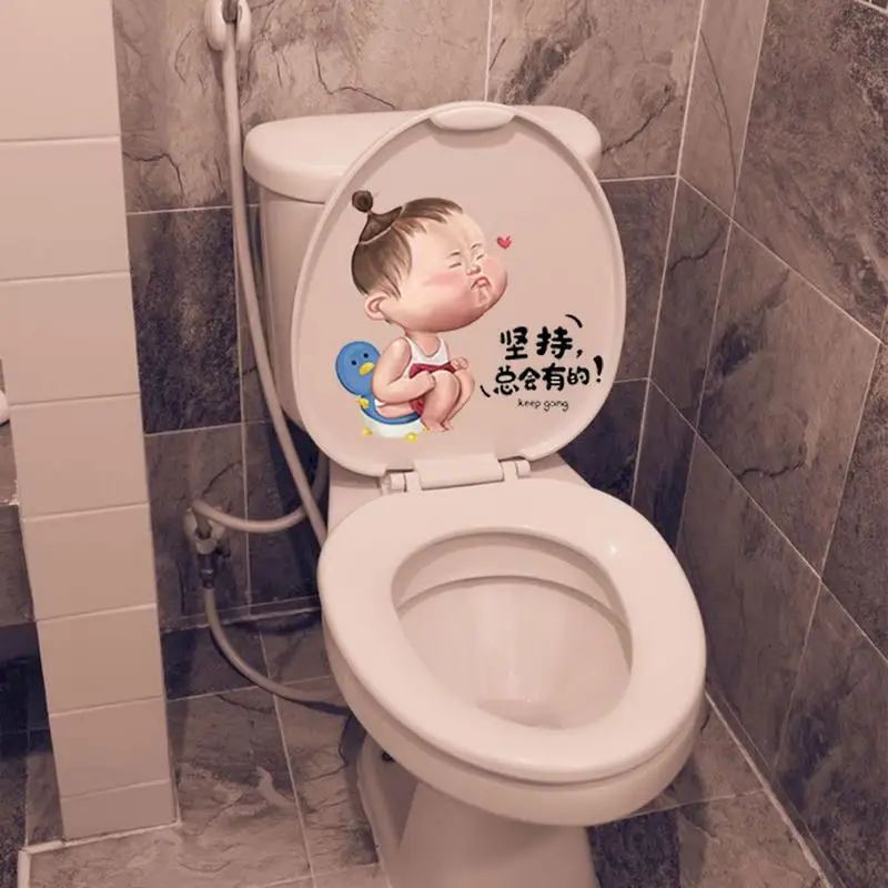 Toilet Stickers Funny Toilet Stickers Self-adhesive Toilet Lid Stickers Fun Cartoon Sticker Decal Sign Restroom Door Seat Bathroom Decoration