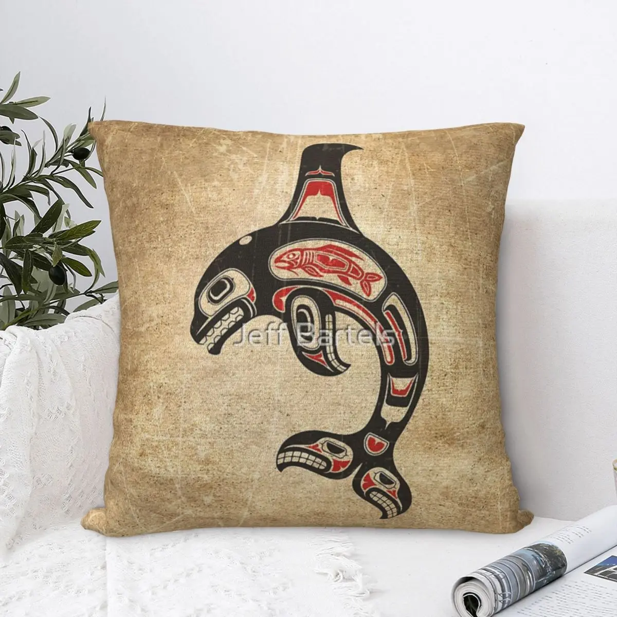 Rosso E Nero Haida Spirit Killer Whale Federa Per Cuscino Fodera Per Cuscino Camera Da Letto Federa Per Cuscino Decorazione Per La Casa