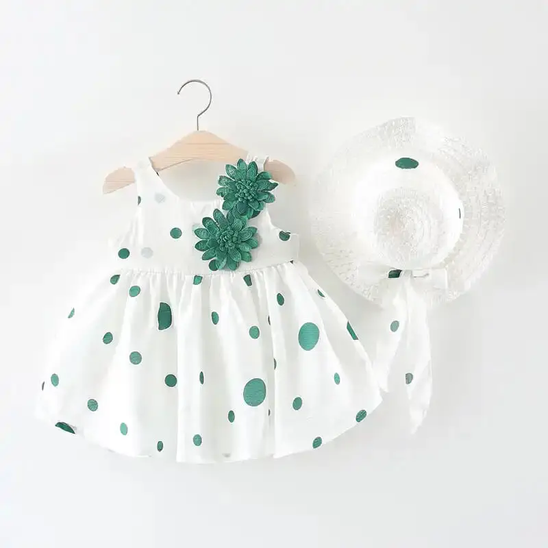 frock designs 2022 Summer Newborn Baby Clothes Baby Girl Clothes Cute Print Sleeveless Cotton Beach Dress + Sun Hat Princess Dresses beach dresses Dresses