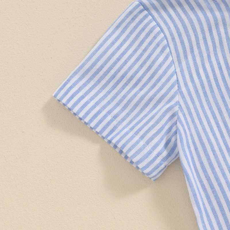 스트라이프 반팔 티셔츠 탑 및 솔리드 반바지 의류,   소년 여름 복장, 2 개 세..