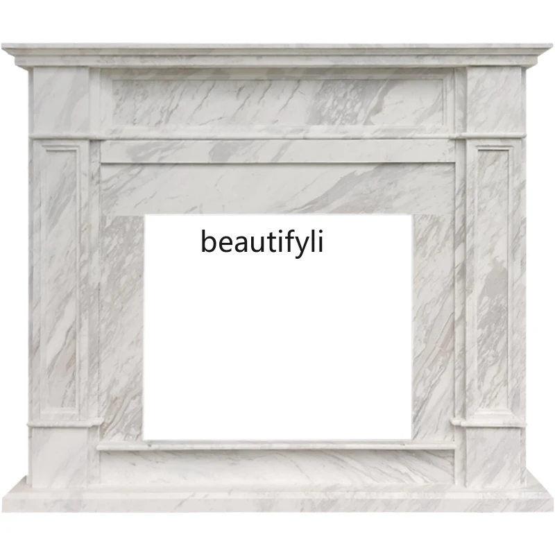 

Marble Stone Carving Fireplace Light Luxury and Simplicity Curio Cabinet Jazz White Fireplace Mantel