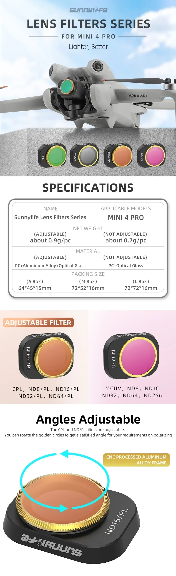 Description Picture 2 of itemLens Filter For DJI Mini 4 Pro Lens Filters Kit UV CPL ND NDPL 8/16/32/64 For DJI Mini 4 Pro Optical Glass Drone Accessories