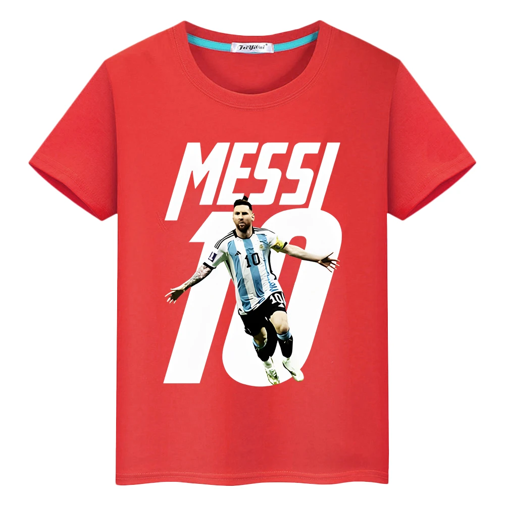 Football messi avatar printed 100%Cotton T-shirt Casual Short boys Cute Tops Kawaii anime Tees y2k one piece kids clothes girls images - 6