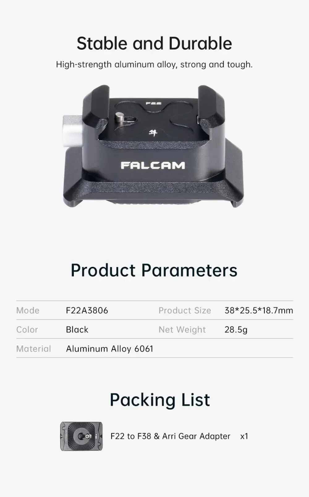 FALCAM F22A3806 F22 to F38 Arri Adapter Quick Release Base Mount Standard ARRI G