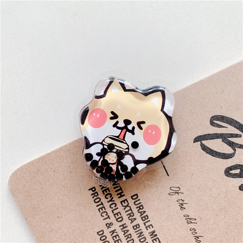Adorable Quicksand Liquid Milk Tea Phone Holder with Puppy Poppings Design