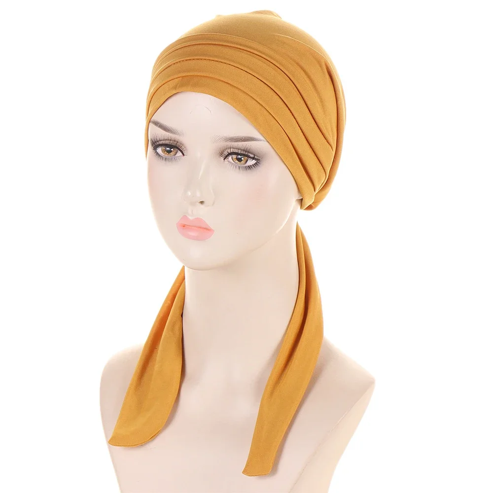 Women Pre-Tied Headscarf Muslim Inner Hijab Hat Female Turban Cancer Chemo Cap Hair Loss Cover Headwrap Headwear Stretch Bandana