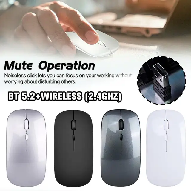 Qxvnm Souris sans fil Bluetooth (USB 2,4 GHz + Bluetooth 5.2 +