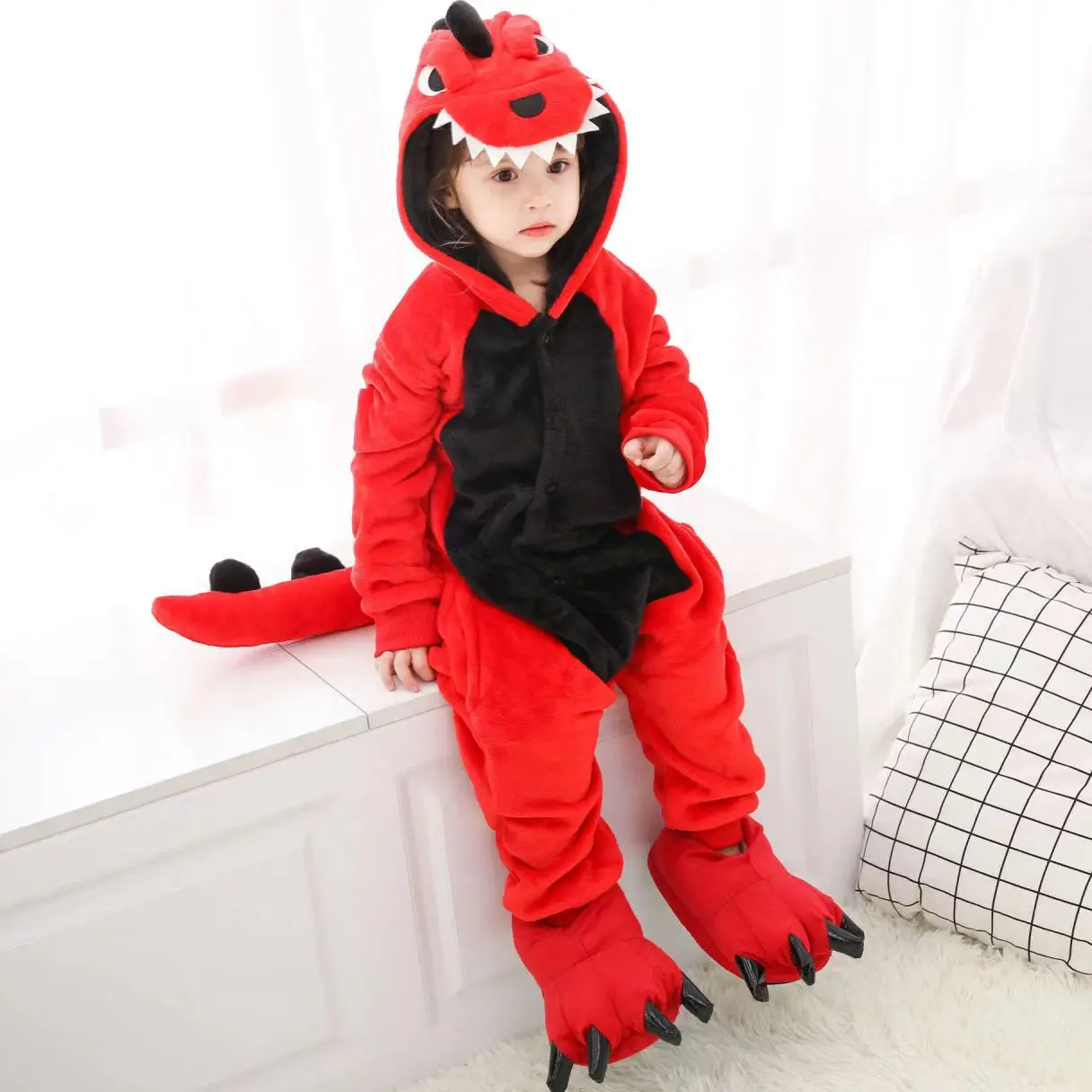 Boy Girl Halloween Costume Dinosaur Kigurumi Pajamas Kids Winter Sleepwear Toddler Baby Animal Onesies Children Jumpsuit Clothes