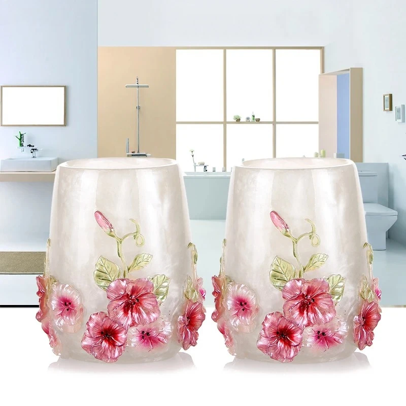 Mundspülbecher mit Blumenmuster aus Harz, kreative Zahnbürstenhalter für Zuhause und Badezimmerregale_voghion.com