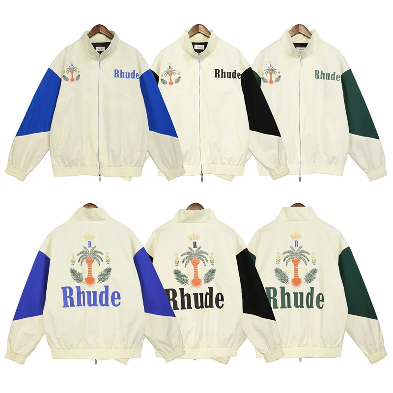 

RHUDE Jacket Splicing Printing Logo Two-way zip Loose Outdoor Sweatshirt Men's Women's Autumn Winter XL Coat