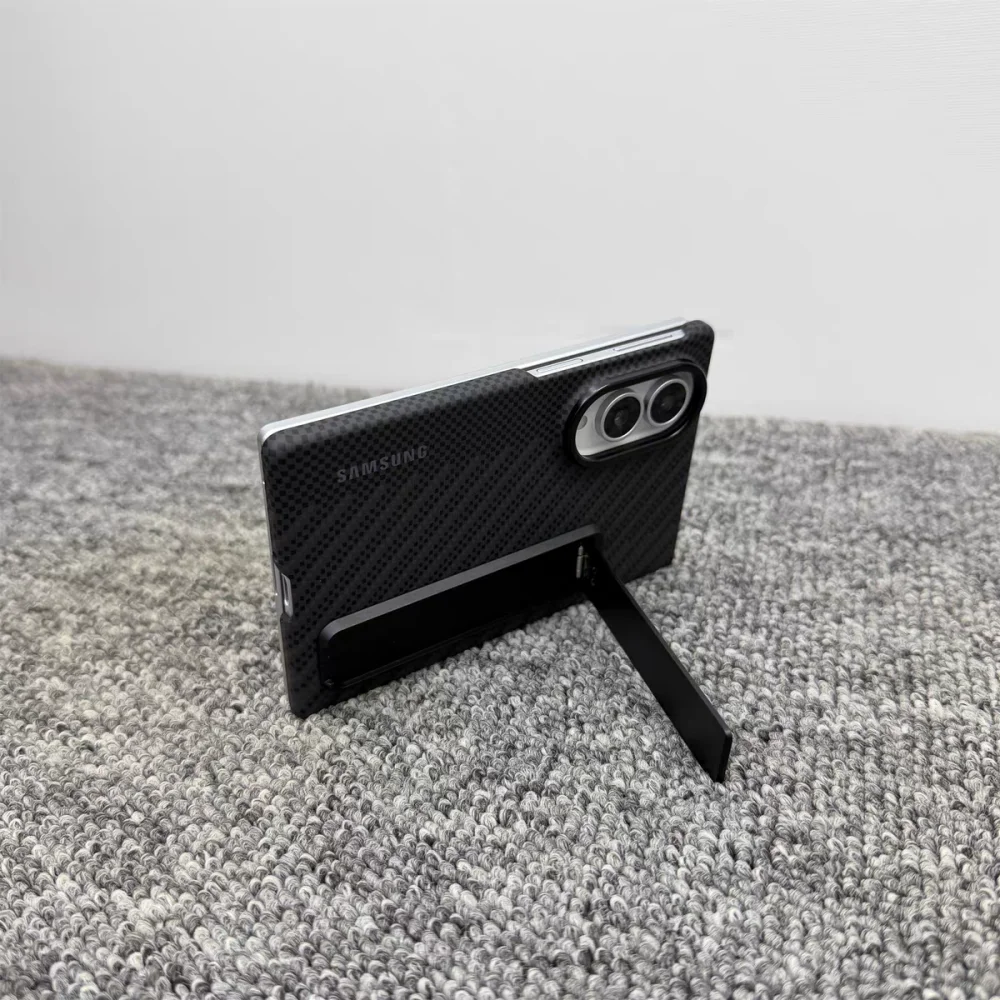 Carbon Fiber Texture Foldable Phone Case with Stand - Anti-Fall Hard Cover for Samsung Galaxy Z Fold